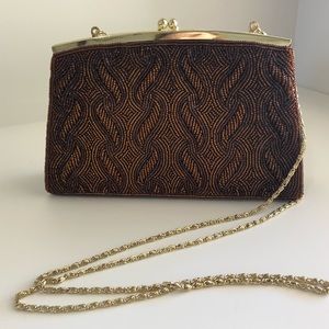 Vintage beaded evening bag clutch. Removable strap